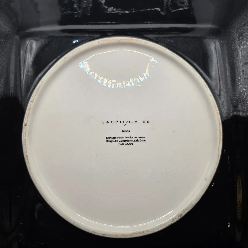 Laurie Gates Anna Square Dinner Plates Black White Leaf Set of 2 Ceramic 11 inch